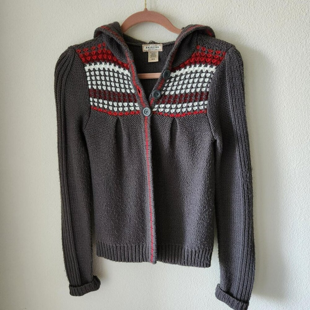 ARIZONA JEAN COMPANY Y2K vintage chunky grey sweater hoodie checkered Sz M